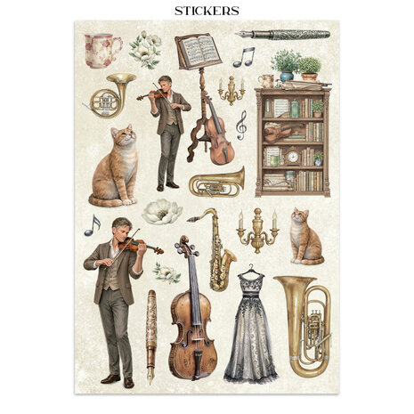 Stamperia Symphony Junk Journal Stickers, Backgrounds, Cut-Outs by Sara Alcobendas (SBJK24) Stamperia Symphony Junk Journal Stickers, Backgrounds, Cut-Outs by Sara Alcobendas (SBJK24)