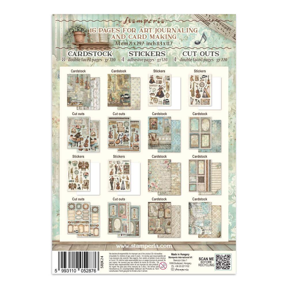 Stamperia Symphony Junk Journal Stickers, Backgrounds, Cut-Outs by Sara Alcobendas (SBJK24) Stamperia Symphony Junk Journal Stickers, Backgrounds, Cut-Outs by Sara Alcobendas (SBJK24)