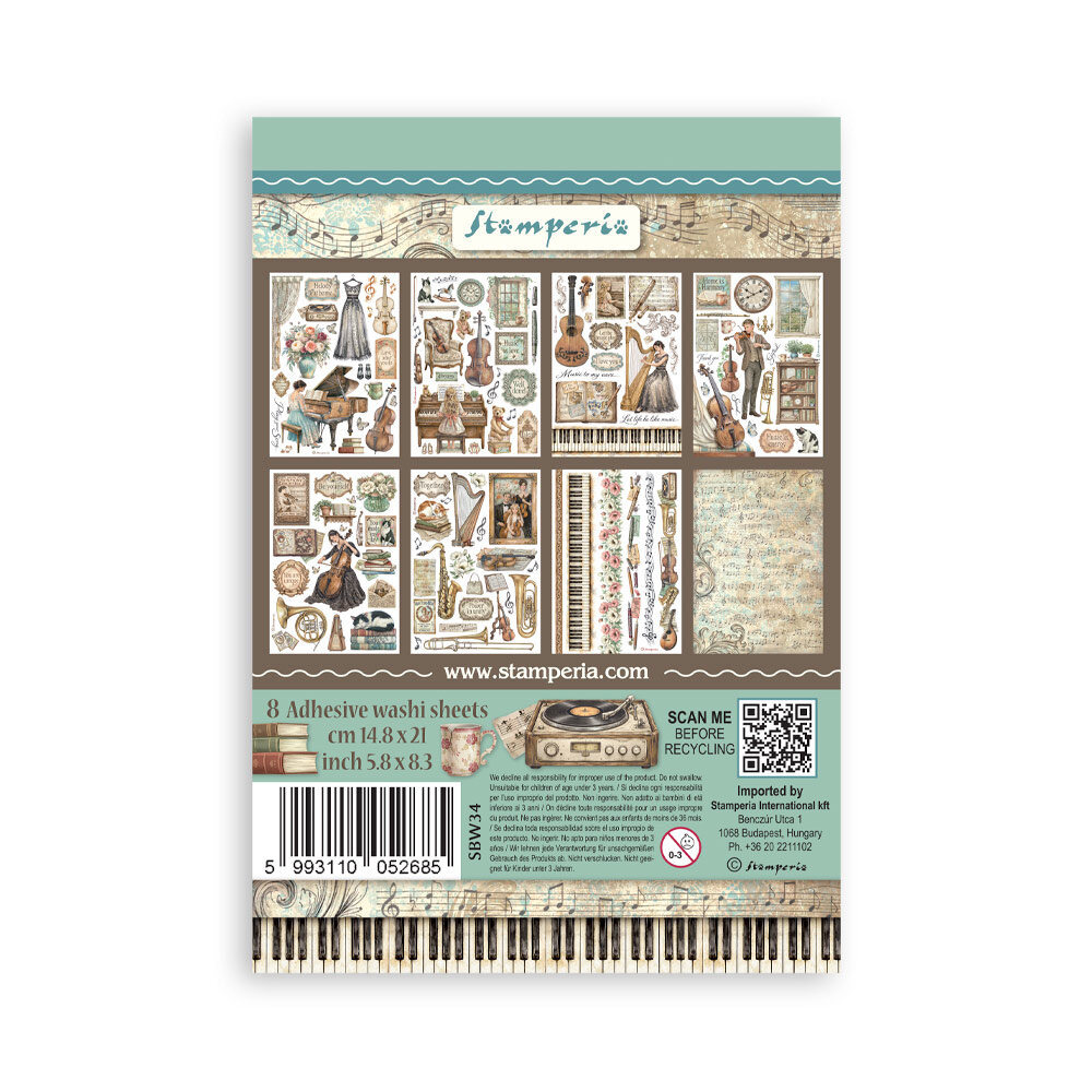 Stamperia Symphony A5 Washi Pad (8pcs) by Sara Alcobendas (SBW34)