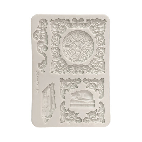 Stamperia Symphony A5 Silicon Mould Clock and Cat by Sara Alcobendas (KACMA614)