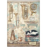 Stamperia Symphony A4 Rice Paper Trumpets and Cat (6pcs) by Sara Alcobendas (DFSA41125)