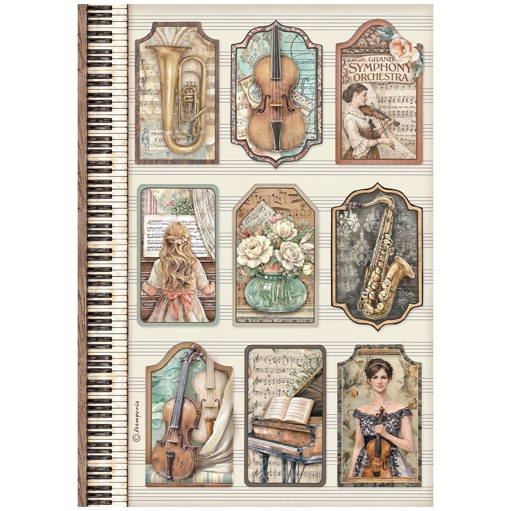 Stamperia Symphony A4 Rice Paper Tags (6pcs) by Sara Alcobendas (DFSA41126) Stamperia Symphony A4 Rice Paper Tags (6pcs) by Sara Alcobendas (DFSA41126)