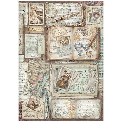 Stamperia Symphony A4 Rice Paper Letters and Books (6pcs) by Sara Alcobendas (DFSA41128) Stamperia Symphony A4 Rice Paper Letters and Books (6pcs) by Sara Alcobendas (DFSA41128)