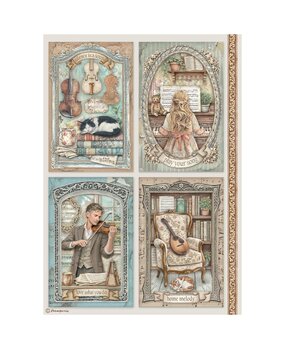 Stamperia Symphony A4 Rice Paper 4 Cards (6pcs) by Sara Alcobendas (DFSA41127)