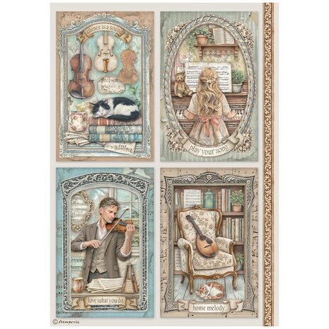 Stamperia Symphony A4 Rice Paper 4 Cards (6pcs) by Sara Alcobendas (DFSA41127) Stamperia Symphony A4 Rice Paper 4 Cards (6pcs) by Sara Alcobendas (DFSA41127)