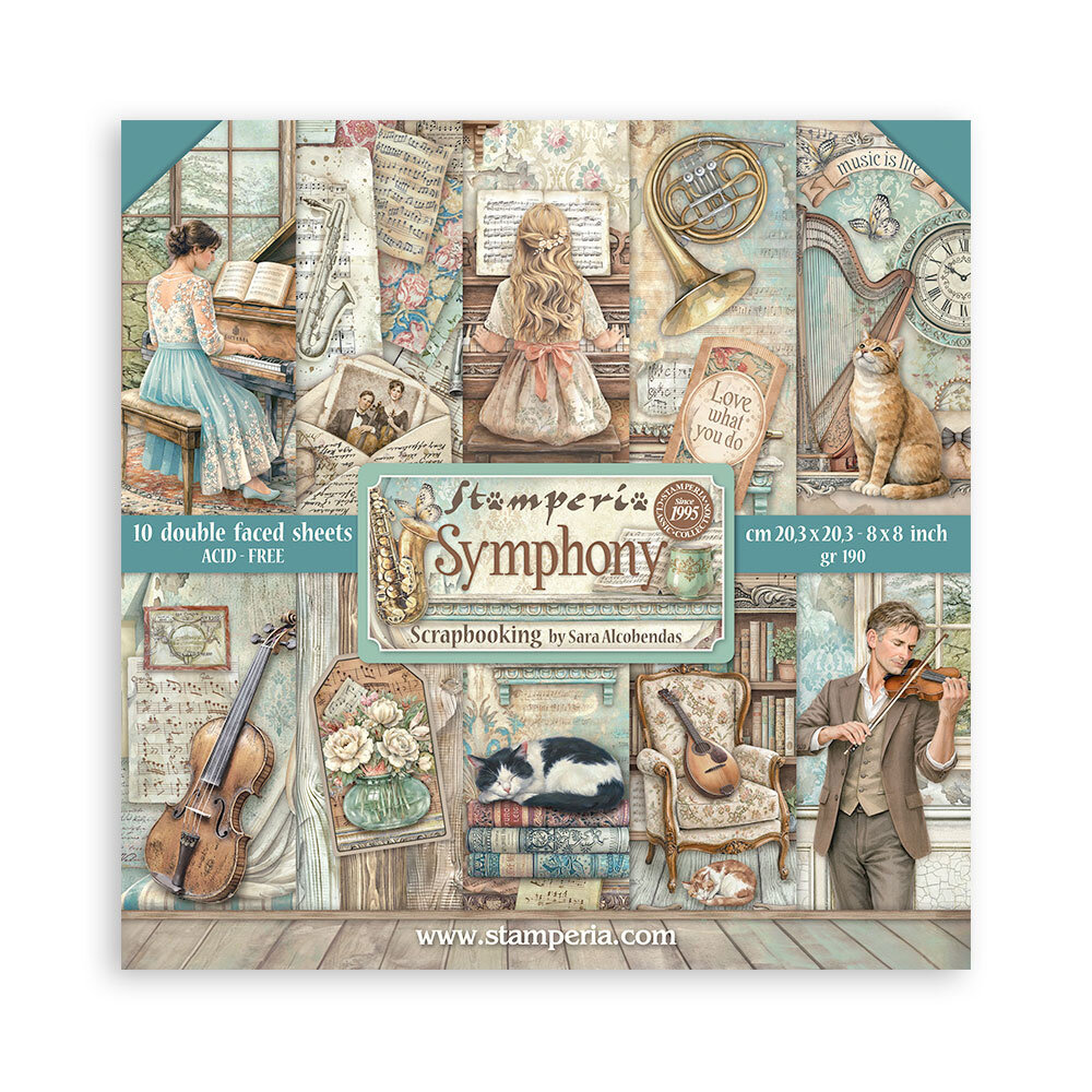 Stamperia Symphony 8x8 Inch Paper Pack by Sara Alcobendas (SBBS144) Stamperia Symphony 8x8 Inch Paper Pack by Sara Alcobendas (SBBS144)