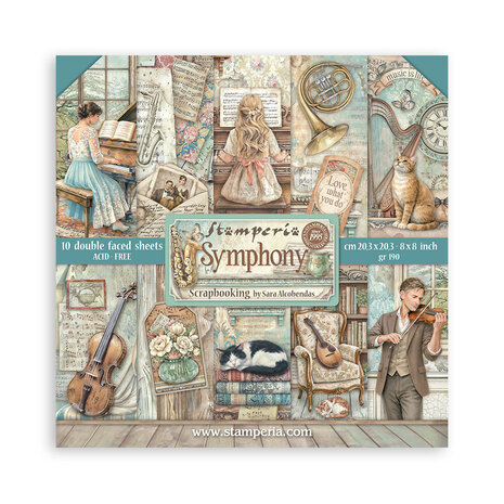 Stamperia Symphony 8x8 Inch Paper Pack by Sara Alcobendas (SBBS144) Stamperia Symphony 8x8 Inch Paper Pack by Sara Alcobendas (SBBS144)