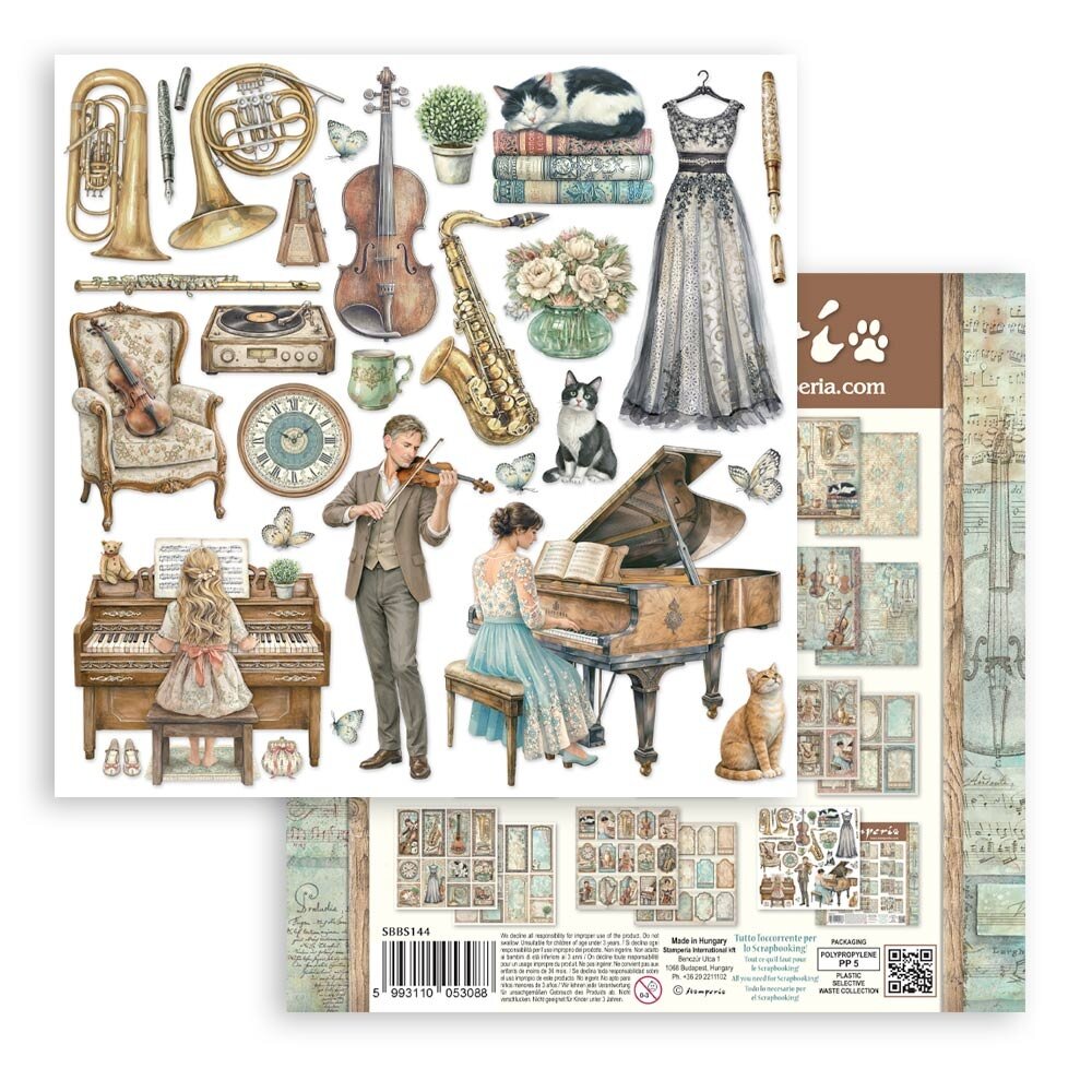 Stamperia Symphony 8x8 Inch Paper Pack by Sara Alcobendas (SBBS144) Stamperia Symphony 8x8 Inch Paper Pack by Sara Alcobendas (SBBS144)
