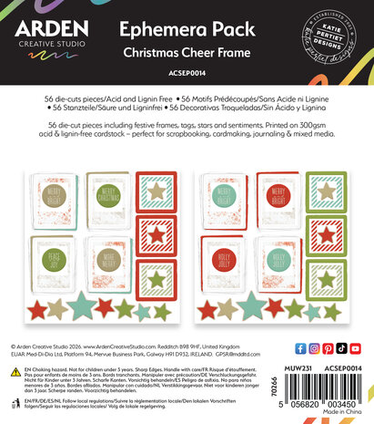Arden Creative Studio Christmas Cheer Ephemera Pack Frame (56pcs) by Katie Pertiet (ACSEP0014) Arden Creative Studio Christmas Cheer Ephemera Pack Frame (56pcs) by Katie Pertiet (ACSEP0014)