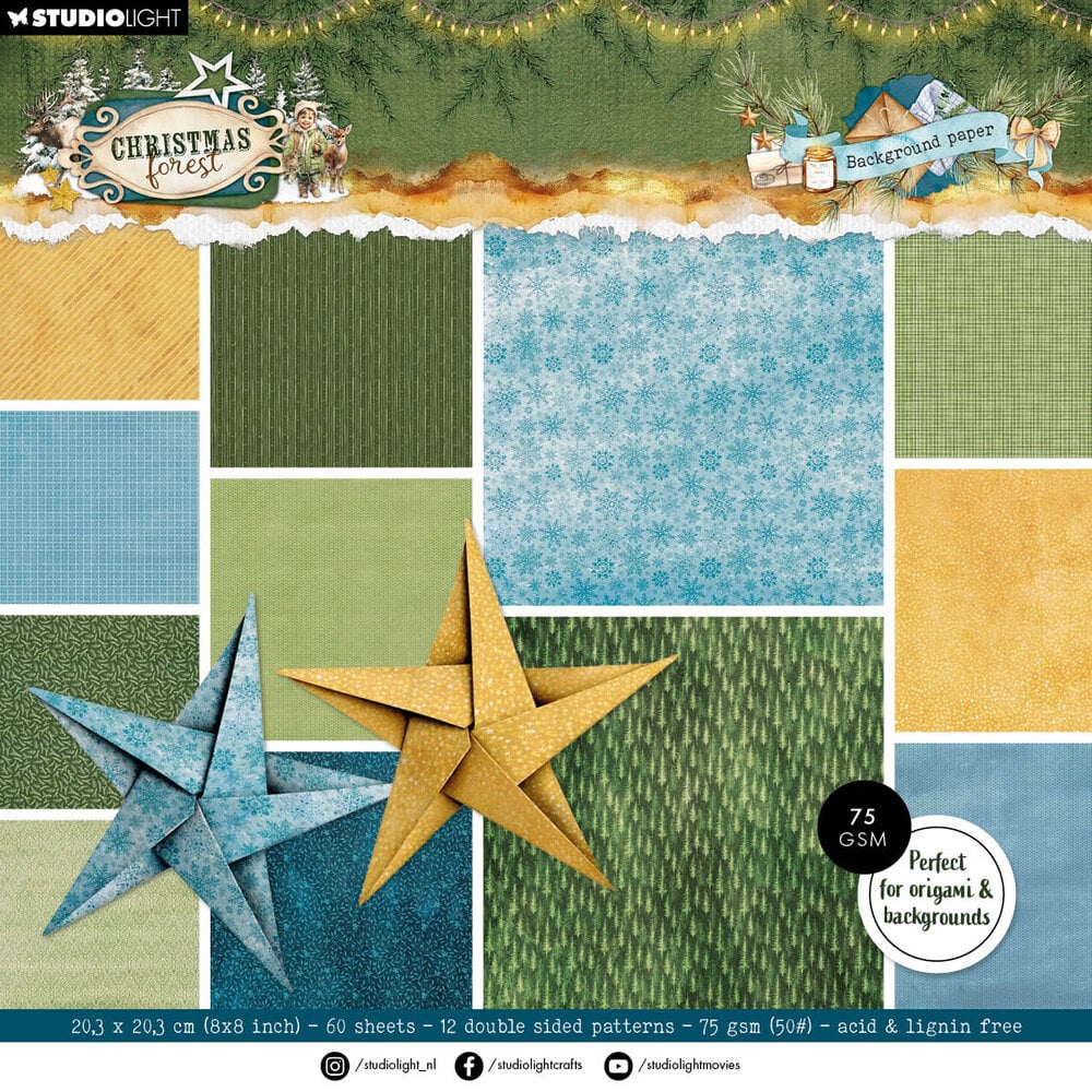 Studio Light Christmas Forest 8x8 Inch Multi-Purpose Paper Pad Origami & Backgrounds (SL-CF-DPP476) Studio Light Christmas Forest 8x8 Inch Multi-Purpose Paper Pad Origami & Backgrounds (SL-CF-DPP476)