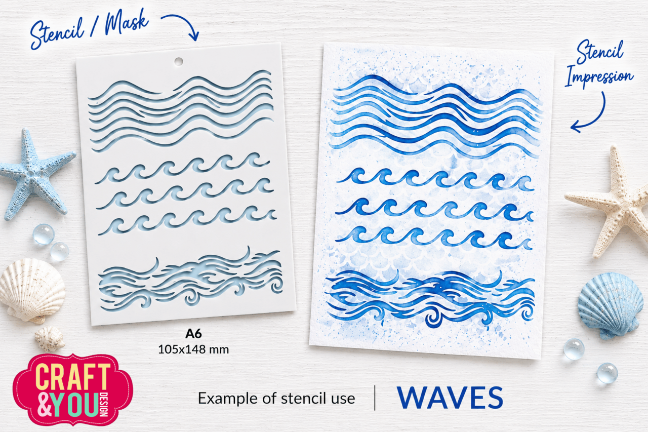 Craft & You Design Waves A6 Stenci (SC022)
