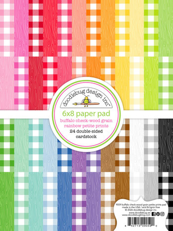 Doodlebug Design Buffalo Check-Wood Grain Rainbow 6x8 Inch Petite Prints Paper Pad (9059) Doodlebug Design Buffalo Check-Wood Grain Rainbow 6x8 Inch Petite Prints Paper Pad (9059)