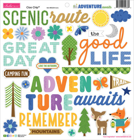 Bella BLVD Adventure Awaits Ciao Chipboard Icons (BB3236)