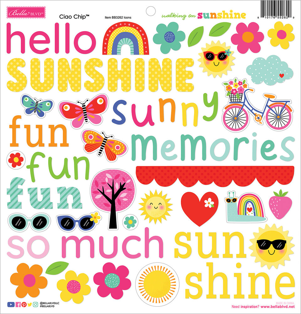 Bella BLVD Walking on Sunshine Ciao Chipboard Icons (BB3262)