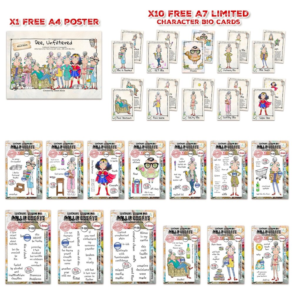 Aall and Create Dee Infiltered A5 Stamp Bundle Miss Dee by Janet Klein (AALL-PCK-JK004)