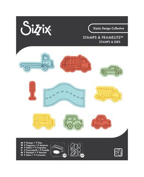 Sizzix Kid Create Clear Stamps Set w/Framelits Die Cars and Trucks (9+9pcs) (667151)