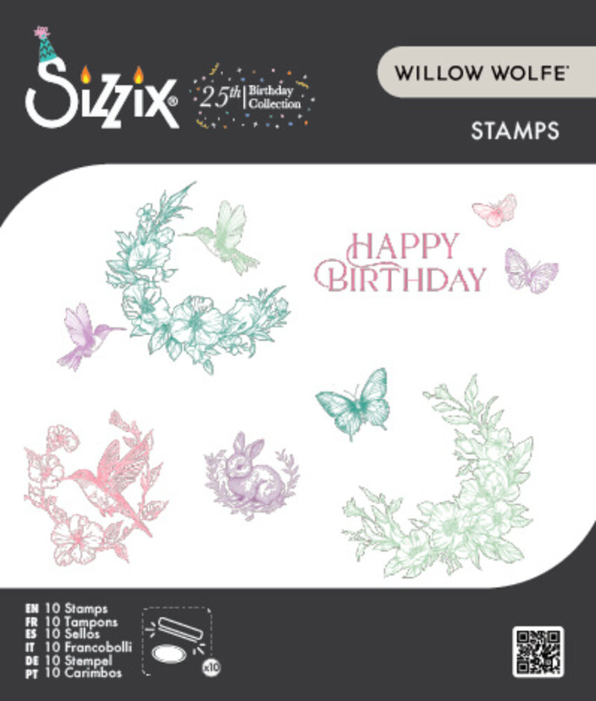 Sizzix Clear Stamp Set Birthday Blooms (10pcs) by Willow Wolfe (667128)