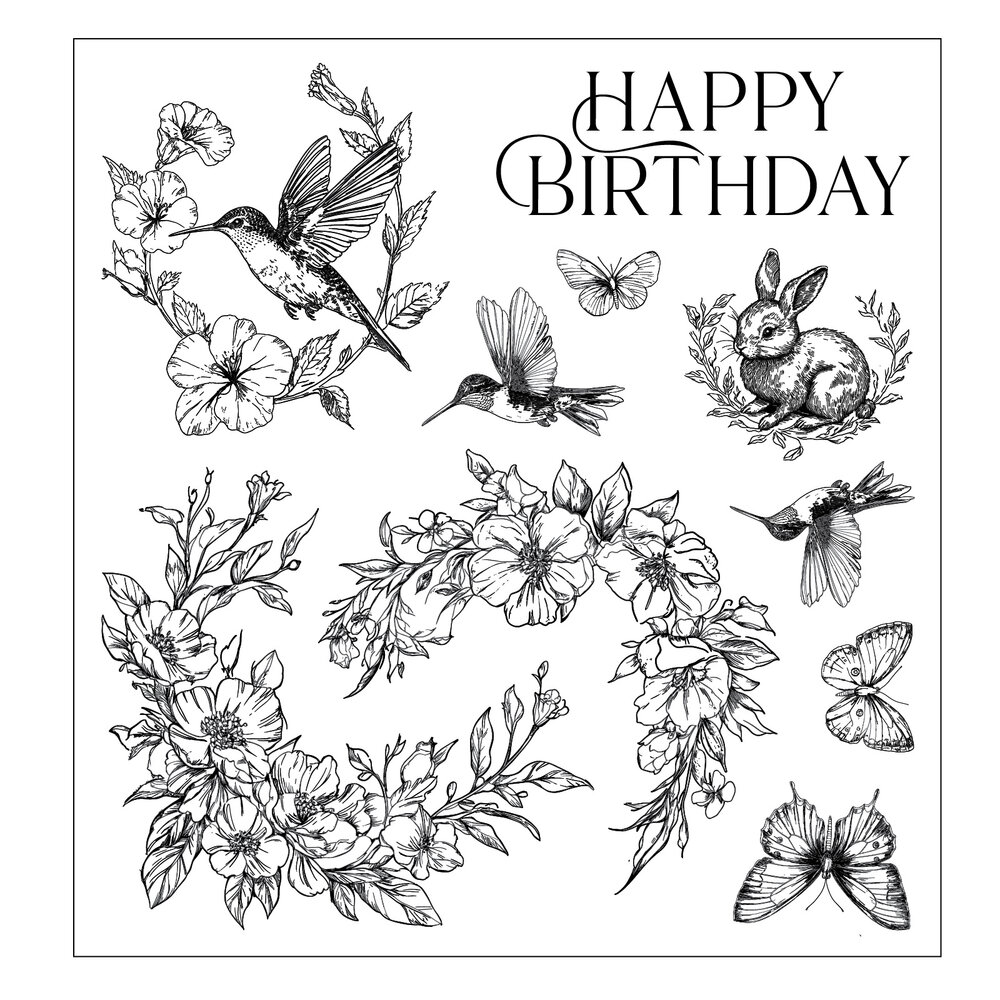 Sizzix Clear Stamp Set Birthday Blooms (10pcs) by Willow Wolfe (667128)