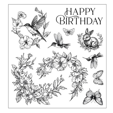 Sizzix Clear Stamp Set Birthday Blooms (10pcs) by Willow Wolfe (667128)
