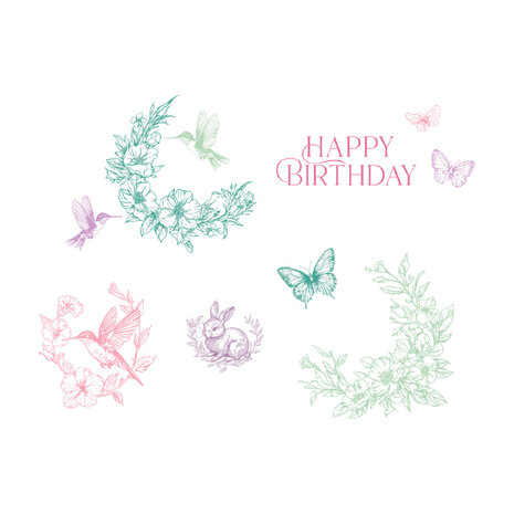 Sizzix Clear Stamp Set Birthday Blooms (10pcs) by Willow Wolfe (667128)