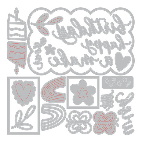 Sizzix Thinlits Die Set Birthday Doodles by Letters (23pcs) by Shells (667130)