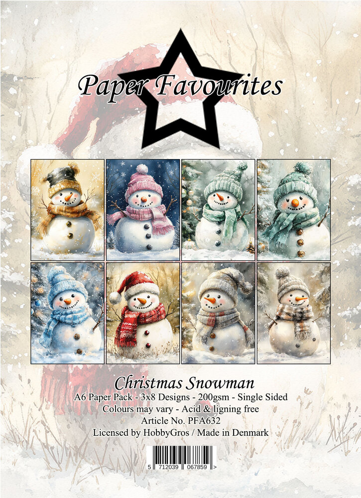 Paper Favourites Christmas Snowman A6 Paper Pack (PFA632)