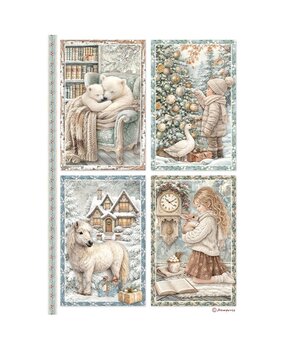 Stamperia White Christmas A4 Rice Paper 4 Cards (6pcs) by Cristina Radovan (DFSA41147)