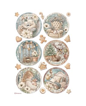 Stamperia White Christmas A4 Rice Paper 6 Rounds (6pcs) by Cristina Radovan (DFSA41144)
