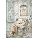 Stamperia White Christmas A4 Rice Paper Cozy Bears (6pcs) by Cristina Radovan (DFSA41143)