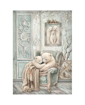 Stamperia White Christmas A4 Rice Paper Cozy Bears (6pcs) by Cristina Radovan (DFSA41143)