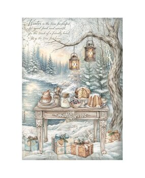 Stamperia White Christmas A4 Rice Paper Festive Table by the Lake (6pcs) by Cristina Radovan (DFSA41145)