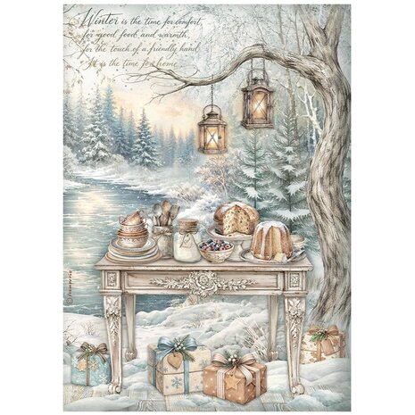 Stamperia White Christmas A4 Rice Paper Festive Table by the Lake (6pcs) by Cristina Radovan (DFSA41145) Stamperia White Christmas A4 Rice Paper Festive Table by the Lake (6pcs) by Cristina Radovan (DFSA41145)