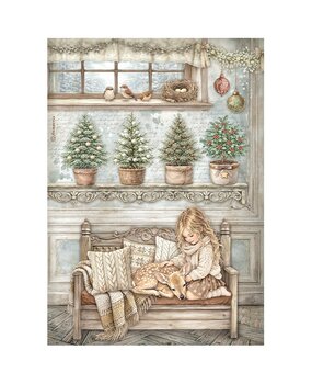 Stamperia White Christmas A4 Rice Paper Little Girl and a Fawn (6pcs) by Cristina Radovan (DFSA41148)
