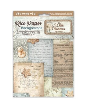 Stamperia White Christmas A6 Rice Paper Backgrounds Selection (8pcs) by Cristina Radovan (DFSAK6059)