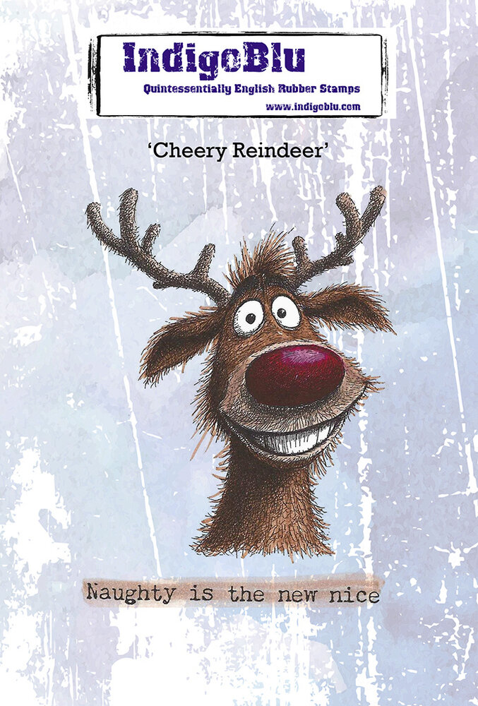 IndigoBlu Cheery Reindeer A6 Red Rubber Stamp (IND1578) IndigoBlu Cheery Reindeer A6 Red Rubber Stamp (IND1578)