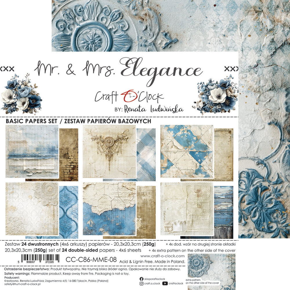 Craft O'Clock Mr. & Mrs. Elegance 8x8 Inch Basic Paper Set by Renata Ludwinska (CC-C86-MME-08) Craft O'Clock Mr. & Mrs. Elegance 8x8 Inch Basic Paper Set by Renata Ludwinska (CC-C86-MME-08)