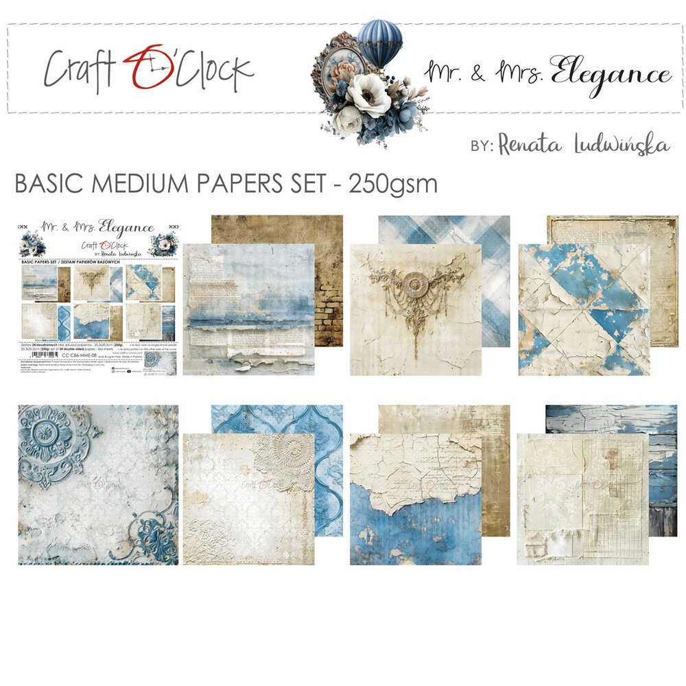 Craft O'Clock Mr. & Mrs. Elegance 8x8 Inch Basic Paper Set by Renata Ludwinska (CC-C86-MME-08) Craft O'Clock Mr. & Mrs. Elegance 8x8 Inch Basic Paper Set by Renata Ludwinska (CC-C86-MME-08)
