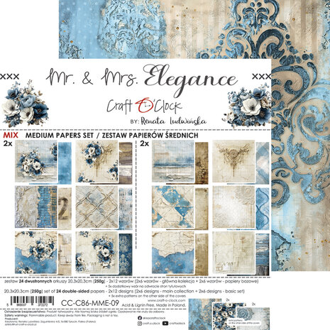 Craft O'Clock Mr. & Mrs. Elegance 8x8 Inch Medium Mix Paper Set by Renata Ludwinska (CC-C86-MME-09)