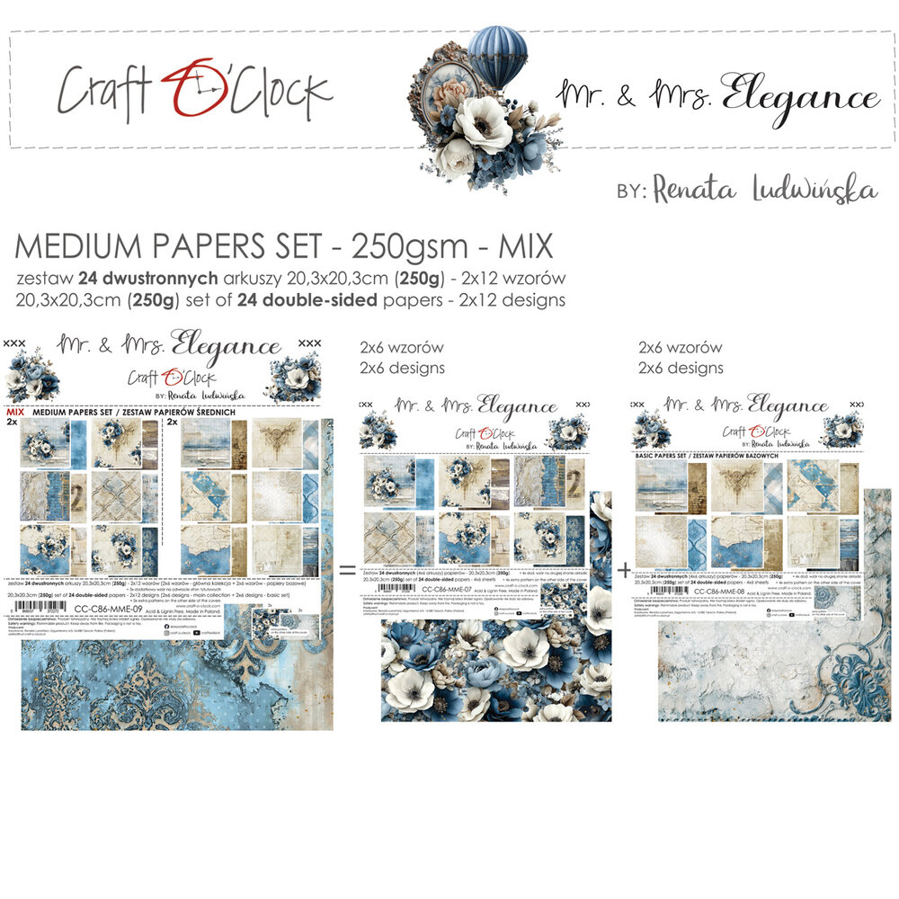 Craft O'Clock Mr. & Mrs. Elegance 8x8 Inch Medium Mix Paper Set by Renata Ludwinska (CC-C86-MME-09)
