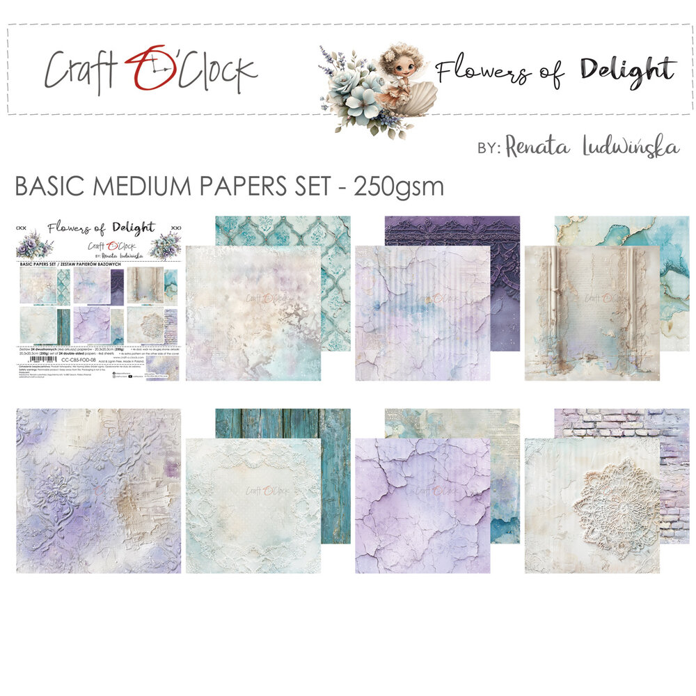 Craft O'Clock Flowers of Delight 8x8 Inch Basic Paper Set by Renata Ludwinska (CC-C85-FOD-08) Craft O'Clock Flowers of Delight 8x8 Inch Basic Paper Set by Renata Ludwinska (CC-C85-FOD-08)