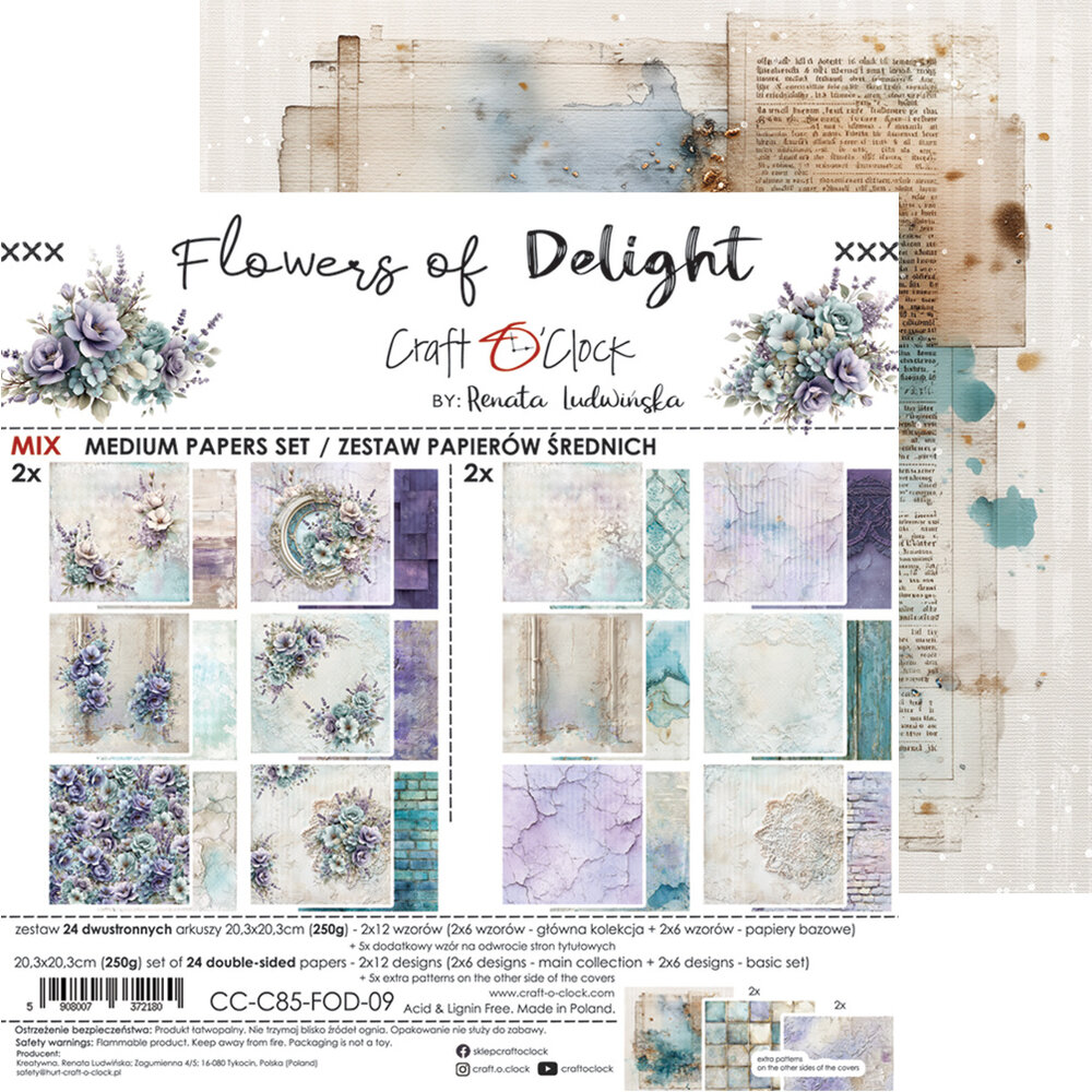 Craft O'Clock Flowers of Delight 8x8 Inch Medium Mix Paper Set by Renata Ludwinska (CC-C85-FOD-09) Craft O'Clock Flowers of Delight 8x8 Inch Medium Mix Paper Set by Renata Ludwinska (CC-C85-FOD-09)