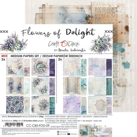 Craft O'Clock Flowers of Delight 8x8 Inch Medium Mix Paper Set by Renata Ludwinska (CC-C85-FOD-09) Craft O'Clock Flowers of Delight 8x8 Inch Medium Mix Paper Set by Renata Ludwinska (CC-C85-FOD-09)