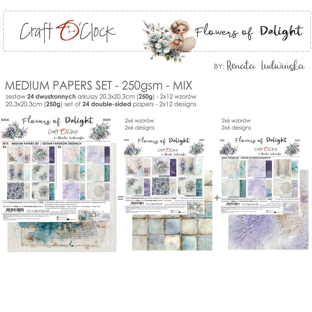 Craft O'Clock Flowers of Delight 8x8 Inch Medium Mix Paper Set by Renata Ludwinska (CC-C85-FOD-09) Craft O'Clock Flowers of Delight 8x8 Inch Medium Mix Paper Set by Renata Ludwinska (CC-C85-FOD-09)