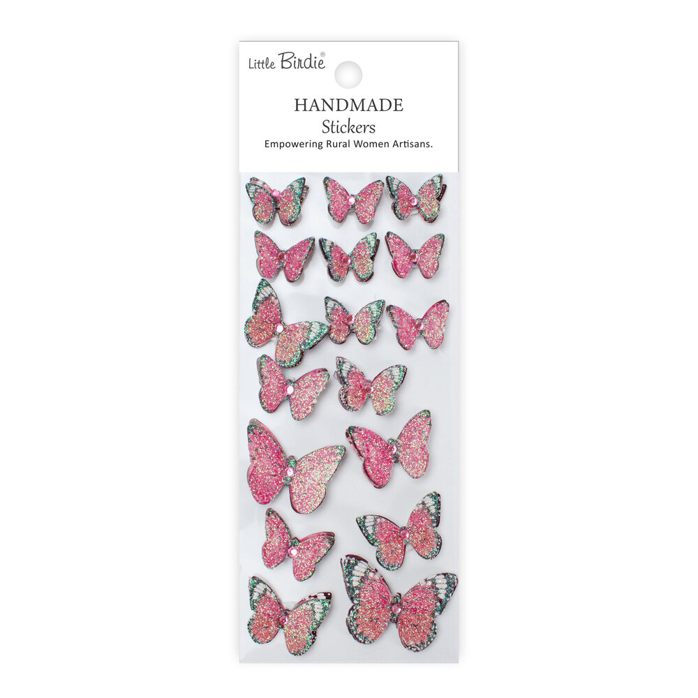 Little Birdie Handmade Stickers Jewel Butterfly Pink (6 packs x 17pcs) (CR92911) Little Birdie Handmade Stickers Jewel Butterfly Pink (6 packs x 17pcs) (CR92911)