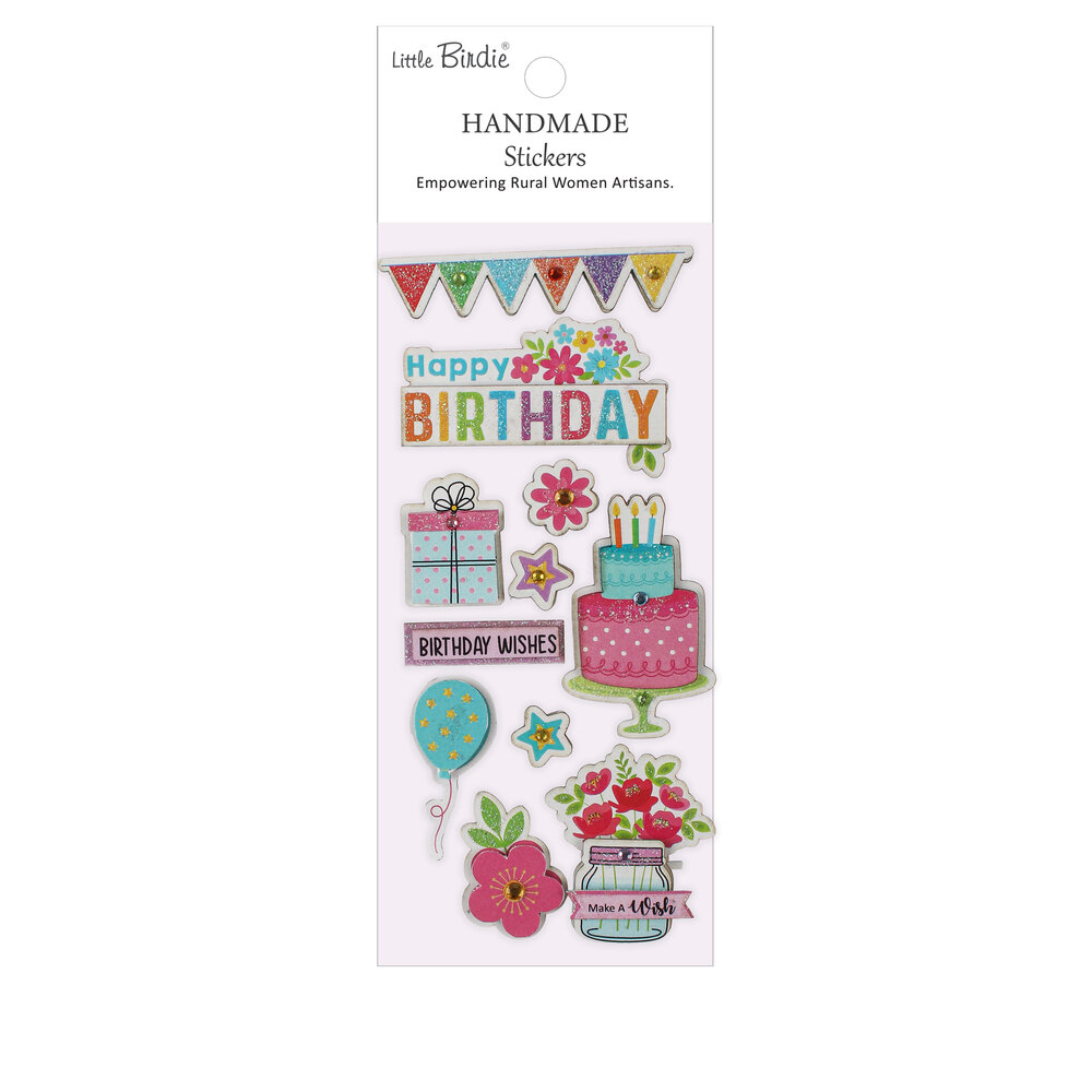 Little Birdie Handmade Stickers Birthday Sparkle (6 packs x 11pcs) (CR110495) Little Birdie Handmade Stickers Birthday Sparkle (6 packs x 11pcs) (CR110495)