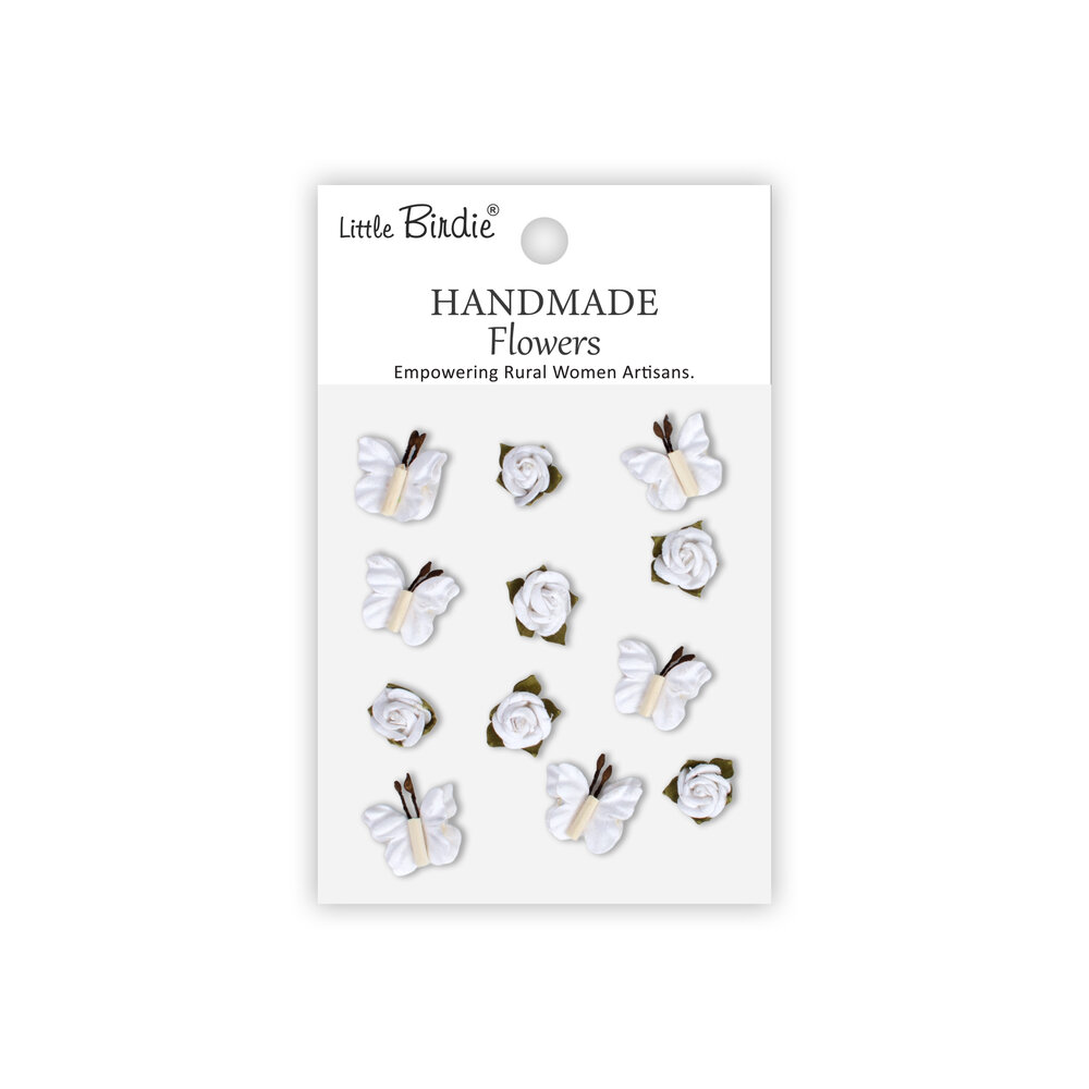 Little Birdie Handmade Flowers Roses & Butterflies Frosty White (6 packs x 12pcs) (CR109938) Little Birdie Handmade Flowers Roses & Butterflies Frosty White (6 packs x 12pcs) (CR109938)