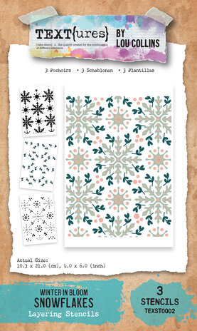 TEXT(ures) Winter in Bloom 4x6 Inch Layering Stencil Set Snowflakes by Lou Collins (TEXST0002) TEXT(ures) Winter in Bloom 4x6 Inch Layering Stencil Set Snowflakes by Lou Collins (TEXST0002)