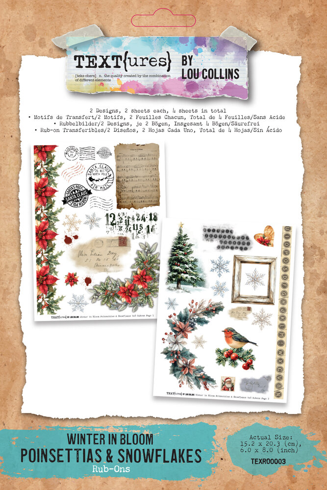 TEXT(ures) Winter in Bloom 6x8 Inch Rub-On Transfer Set Poinsettias & Snowflakes by Lou Collins (TEXRO0003) TEXT(ures) Winter in Bloom 6x8 Inch Rub-On Transfer Set Poinsettias & Snowflakes by Lou Collins (TEXRO0003)