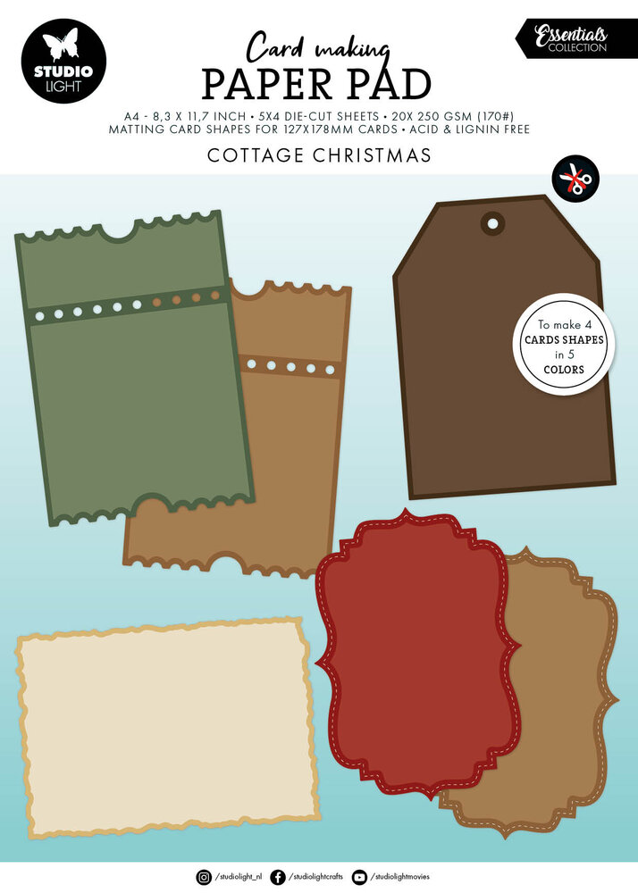Studio Light Cottage Christmas Card Shapes for 127x178mm Cards Essentials Card Making Pad (SL-ES-CMP38)