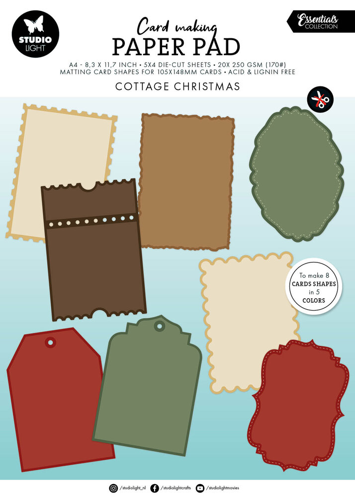 Studio Light Cottage Christmas Card Shapes for 105x148mm Cards Essentials Card Making Pad (SL-ES-CMP37)